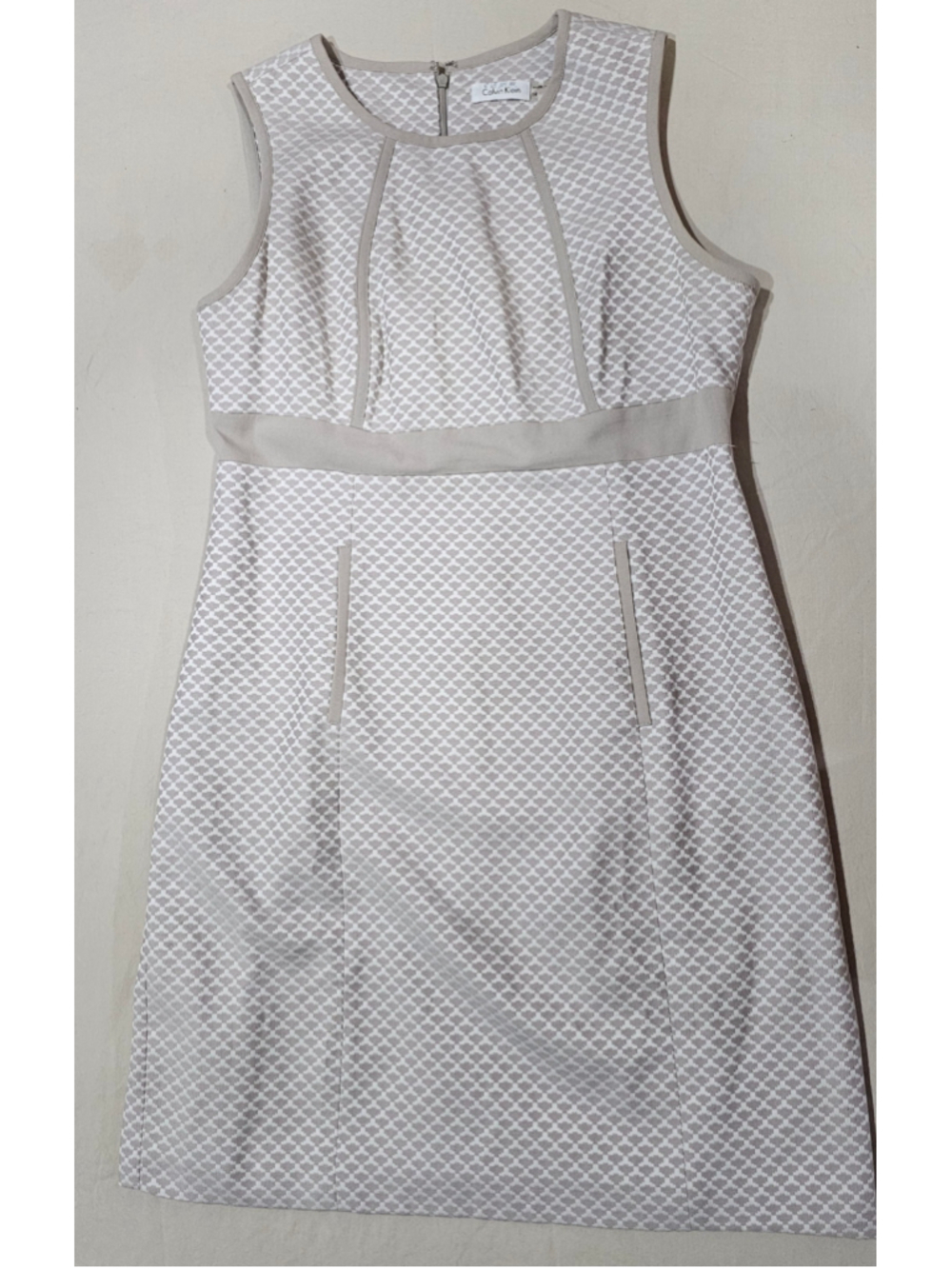 Women's Calvin Klein Mini Dress Size 14 Beige White Geometric Pattern